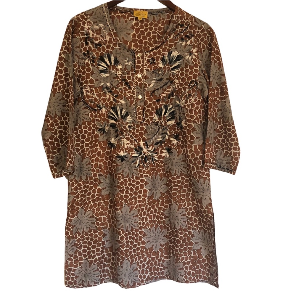 Roberta Roller Rabbit Embroidered Silk Cotton Tunic Size XS